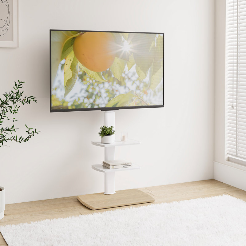  Meuble télé moderne pour téléviseur de 32 po à 70 po avec deux tablettes, Blanc