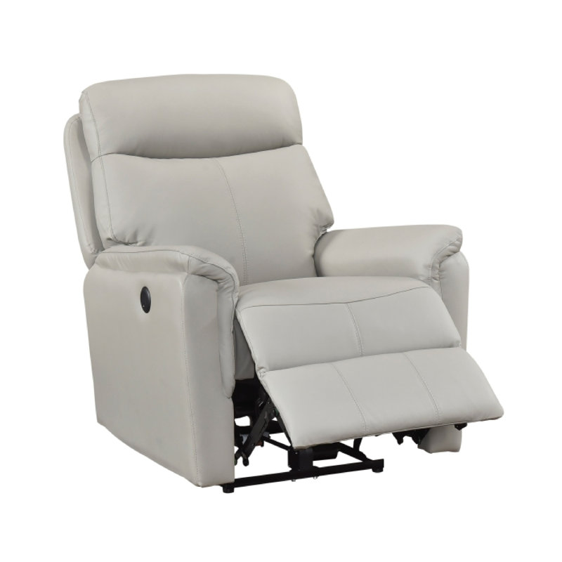 Lea Power Recliner Chair W USB, Foam Fill Light Gray Top Grain Leather