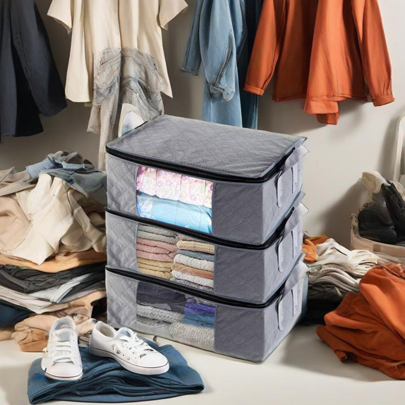 3 Pack Clothes Storage Bins Foldable Closet Organizers Storage Containers with Durable Handles Thick Fabric for Blanket Comforter Clothing Bedding