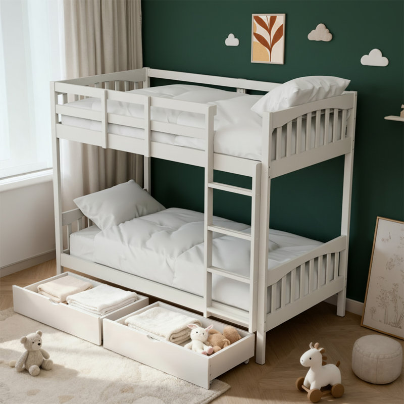 Twin over Twin Solid Wood Bunk Bed With Storage, LED Light Strip and USB Charge Port, Mattress not Included