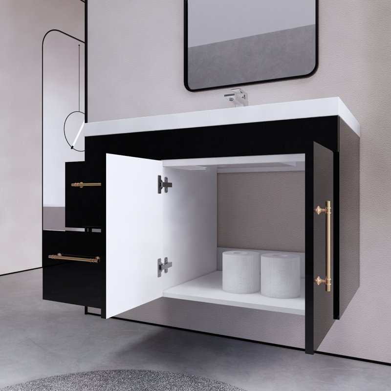 Ensemble de meuble-lavabo simple mural 35 po Hebersham, Noir lustré
