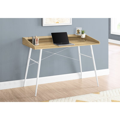 Bureau d'ordinateur contemporain avec stratifié naturel et métal blanc, y compris les solutions de rangement pour le stratifié de bureau à domicile, pieds en métal supplémentaires
