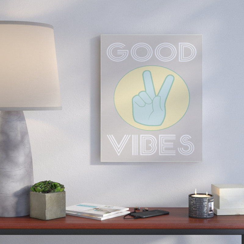 «Good Vibes Peace Hand» par Daphne Polselli - impression d'art textuel, Plaque murale, H 15 po x l 10 po
