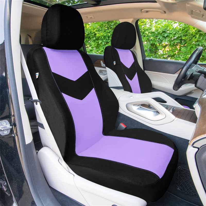 Chevron Flat Cloth Car Seat Covers Full Set, Purple
