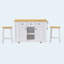 Grand îlot de cuisine de 53 pouces avec 2 tabourets de bar, prise de courant, support de rangement interne pour porte, chariot de rangement pour cuisine sur 5 roulettes avec abattant, 5 supports latéraux ouverts, 3 tiroirs, blanc-129123369