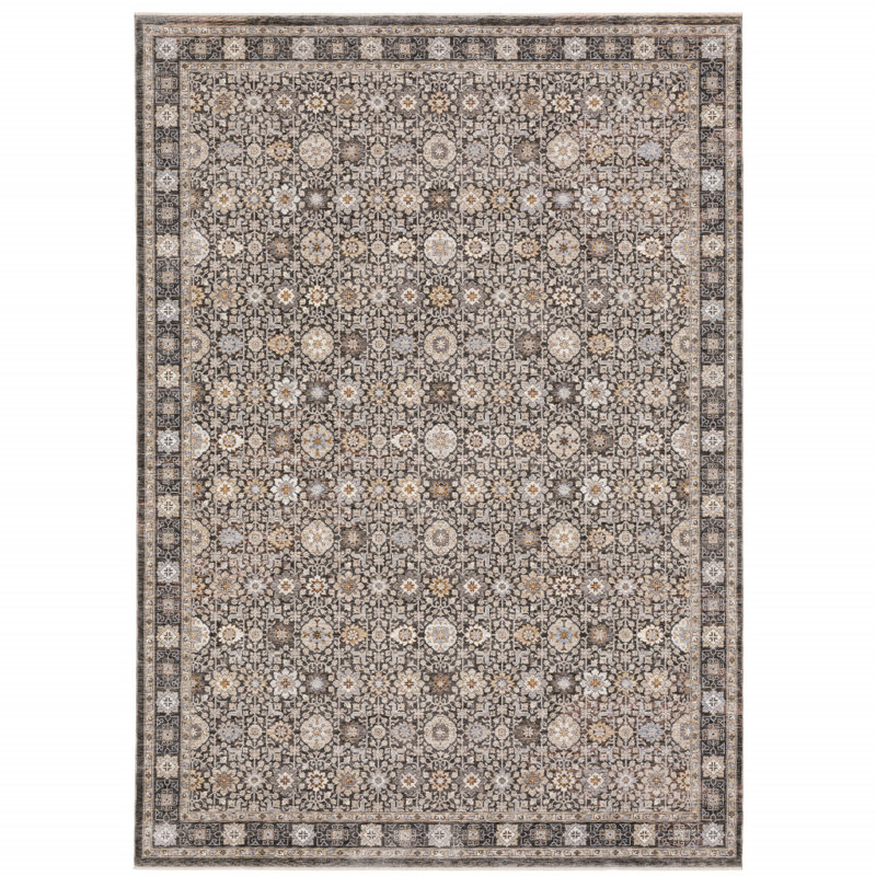 Tapis oriental gris / ivoire Atherine, Rectangle 7 pi 10 po x 11 pi 2 po