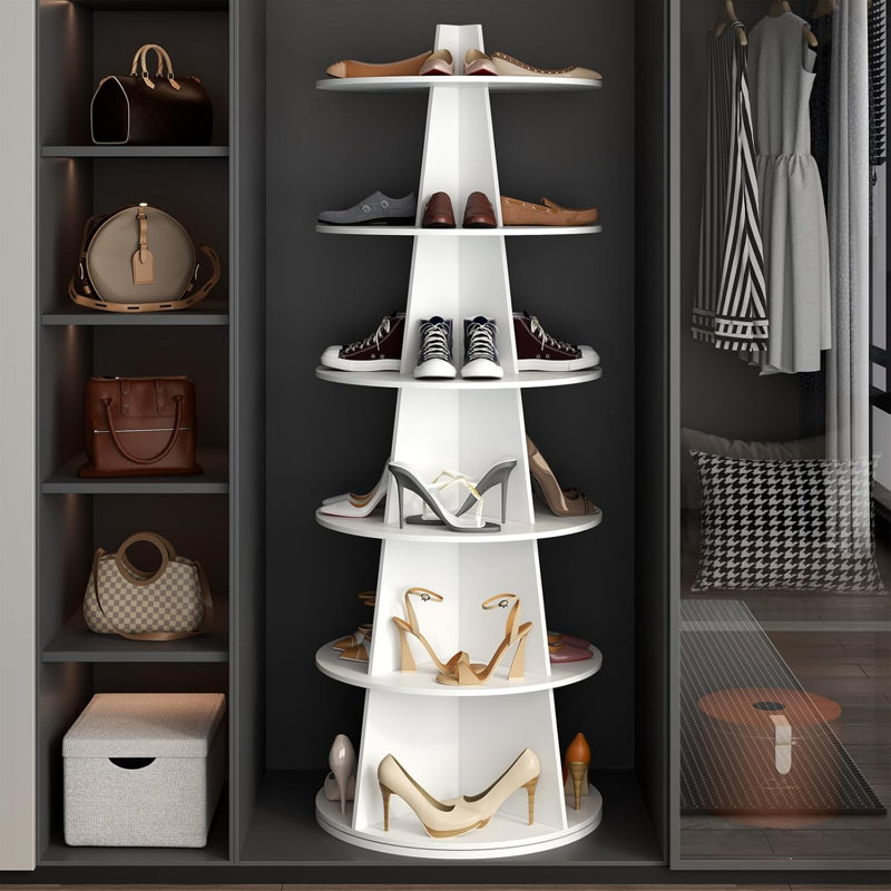 Range-chaussures rotatif à 6 niveaux, Blanc / Blanc