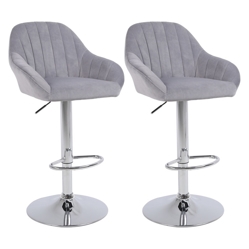 Swivel Upholstered Velvet Adjustable Height Bar Stool, Grey