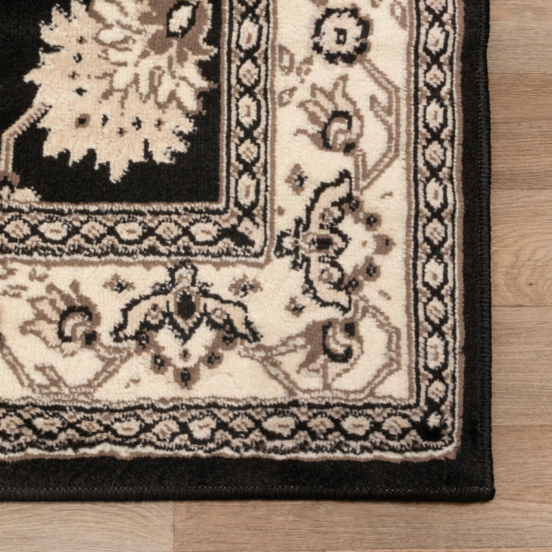 Clervil 100% Polypropylene Traditional Vine Floral Black Indoor Area Rug, Rectangle 8' x 10'