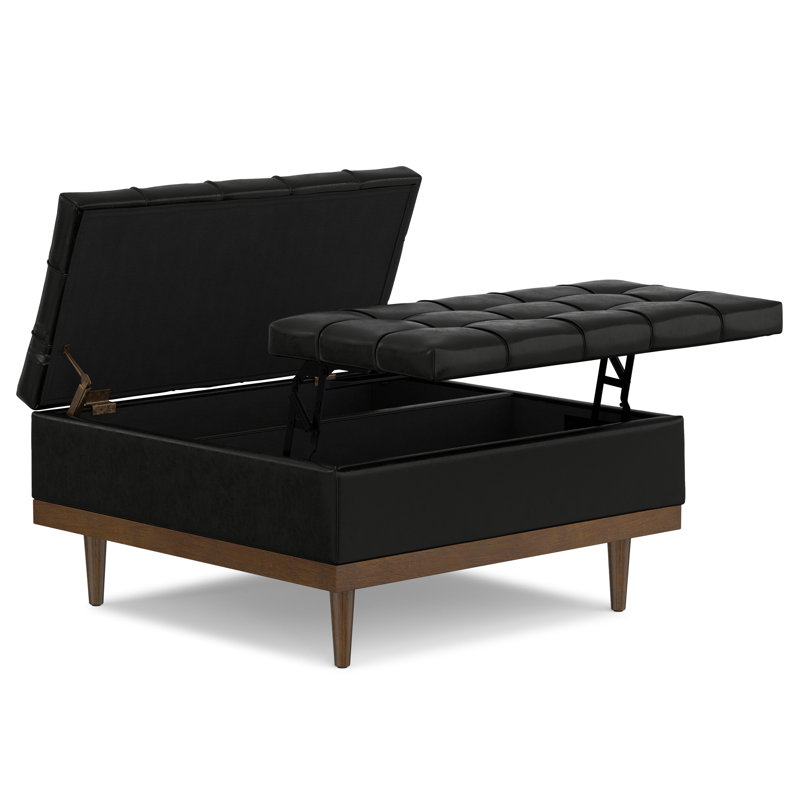 Mariah 36"W Lift Top Table Storage Ottoman with 2 Storage Compartments and Solid Wood Legs, Black