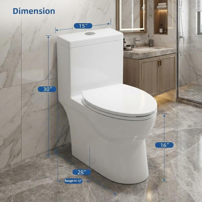 16" ADA Elongated One-Piece Toilet – Dual Flush 1.1/1.6 GPF, Comfort Height, Soft-Close Seat, White