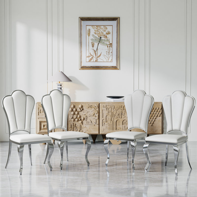 Chaise d'appoint rembourrée en similicuir, 4, Argent argent, Blanc