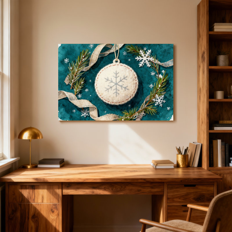 Décoration de Noël flocon de neige avec branches de pin et ruban bleu sarcelle, H 24 po x l 36 po
