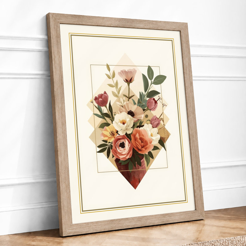 Roses in Burgundy Vessel Botanical - Framed Print, A2 - 59.4 x 42.0 cm, Oak