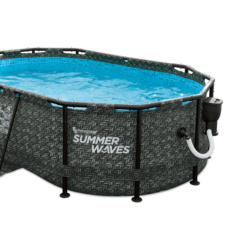 Summer Waves 13.9'x8.2' Dark Herringbone Active Frame Oval Outdoor Swimming Pool