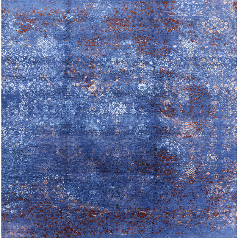 Tapis bleu / rouge Huskins, Carré 5 pi