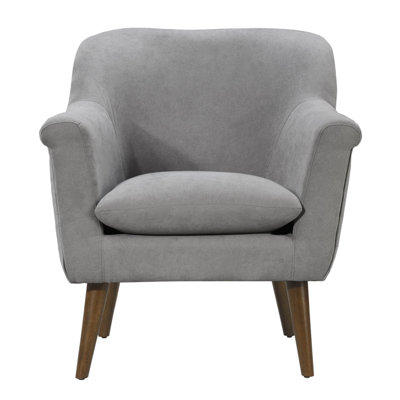 31.5" Armchair In Mid-Century Modern Design, Gray Woven Fabric, Rounded Arms, 20.7" Seat Height, 21.7" Depth, 20" Width, 26.8" Arm 9.8" Walnut Wooden Leg, 14.6" Back Full Foam Cushion Fabric