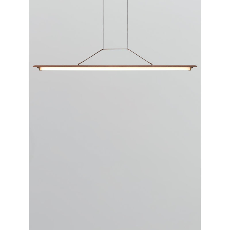 Penna Linear LED Pendant, 7.7" H x 64.5" W x 2.3" D, 2700K Warm White Bulb Temp, 277V, Brass/ Dark Walnut