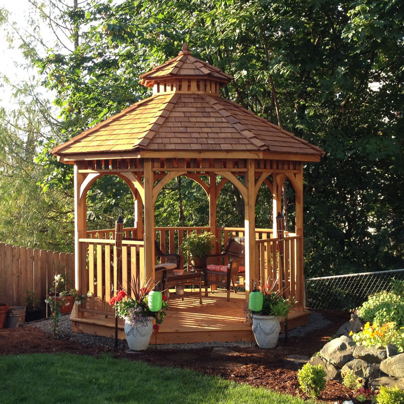 10 ft. Cedar Wood Octagon Bayside Gazebo, 10 Ft. W x 10 Ft. D