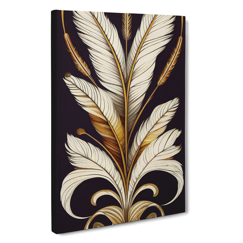 Art Deco Feather No.5 - Wrapped Canvas Print, 50cm H x 35cm W x 3cm D