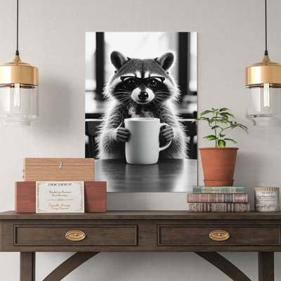 Canvas Wall Art Raccoon Drinking Coffee Art-1 Vintage Poster Print Home Decor