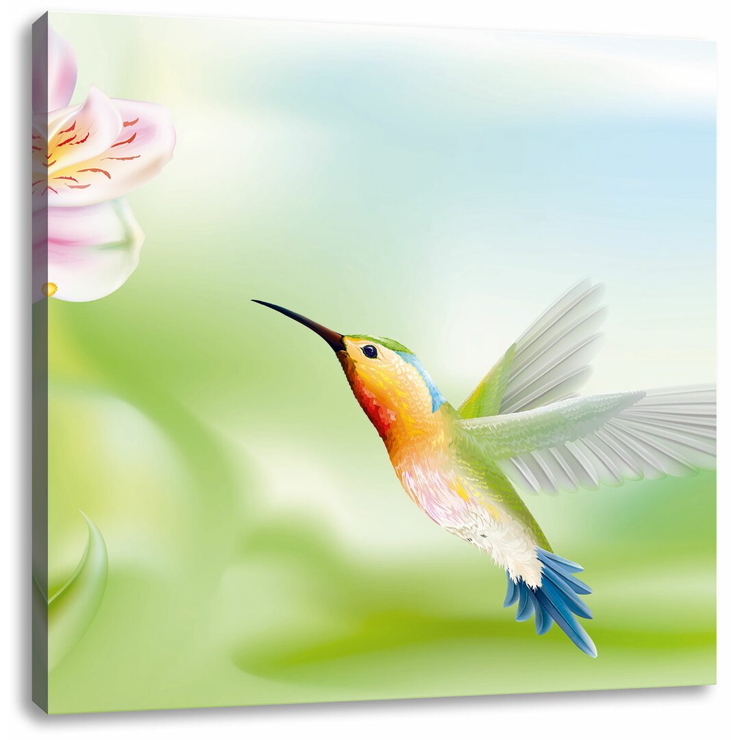 Leinwandbild Wunderschöner Kolibri mit Blüte