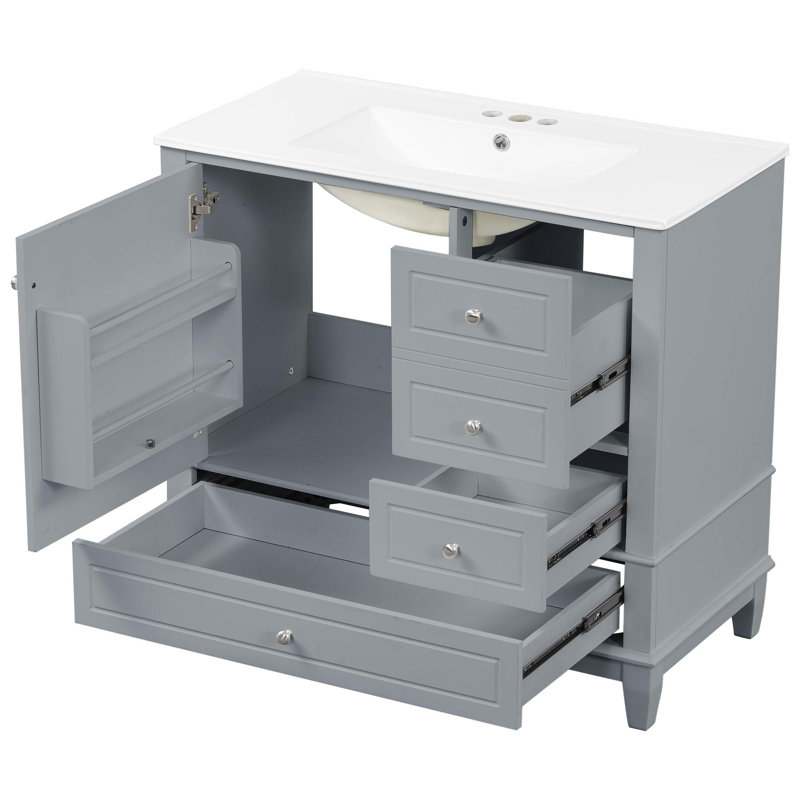 Multi-Size Drawer Bathroom Vanity Set, Gray/Silver