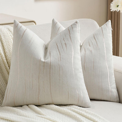 Pack of 2 Chenille Striped Throw Pillow Covers 18x18 Inch,Cream | Soft Embossed Striped Decorative Pillow Covers,Hidden Zipper,Machine Washable,Colorfast,for Sofa Bed Living Room