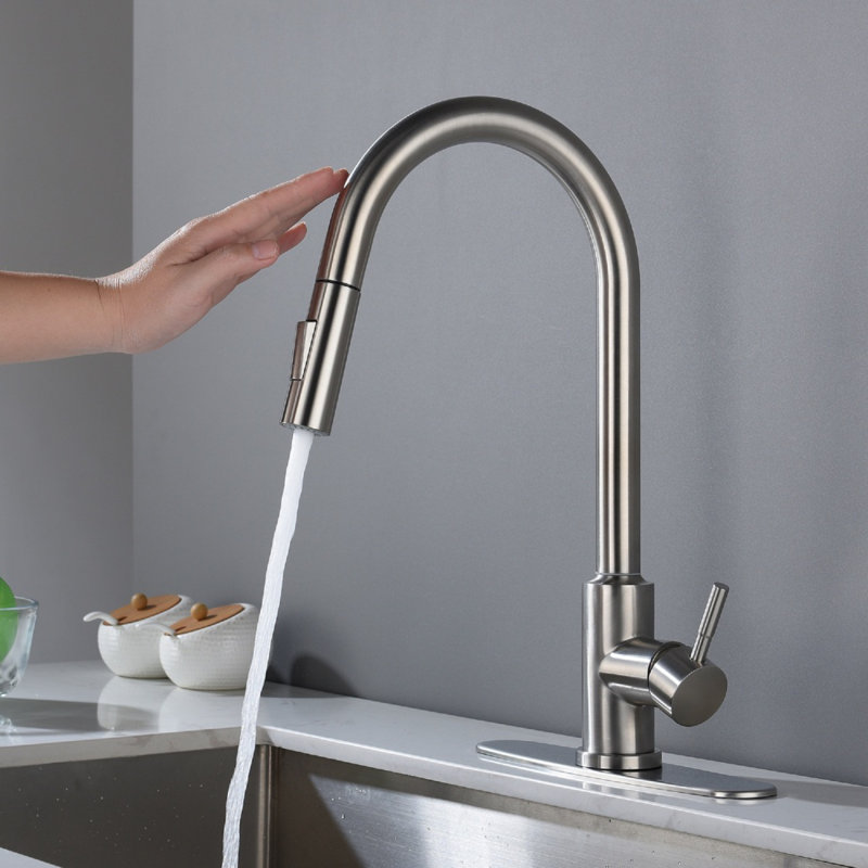 Robinet de cuisine tactile avec douchette extractible, Nickel brossé