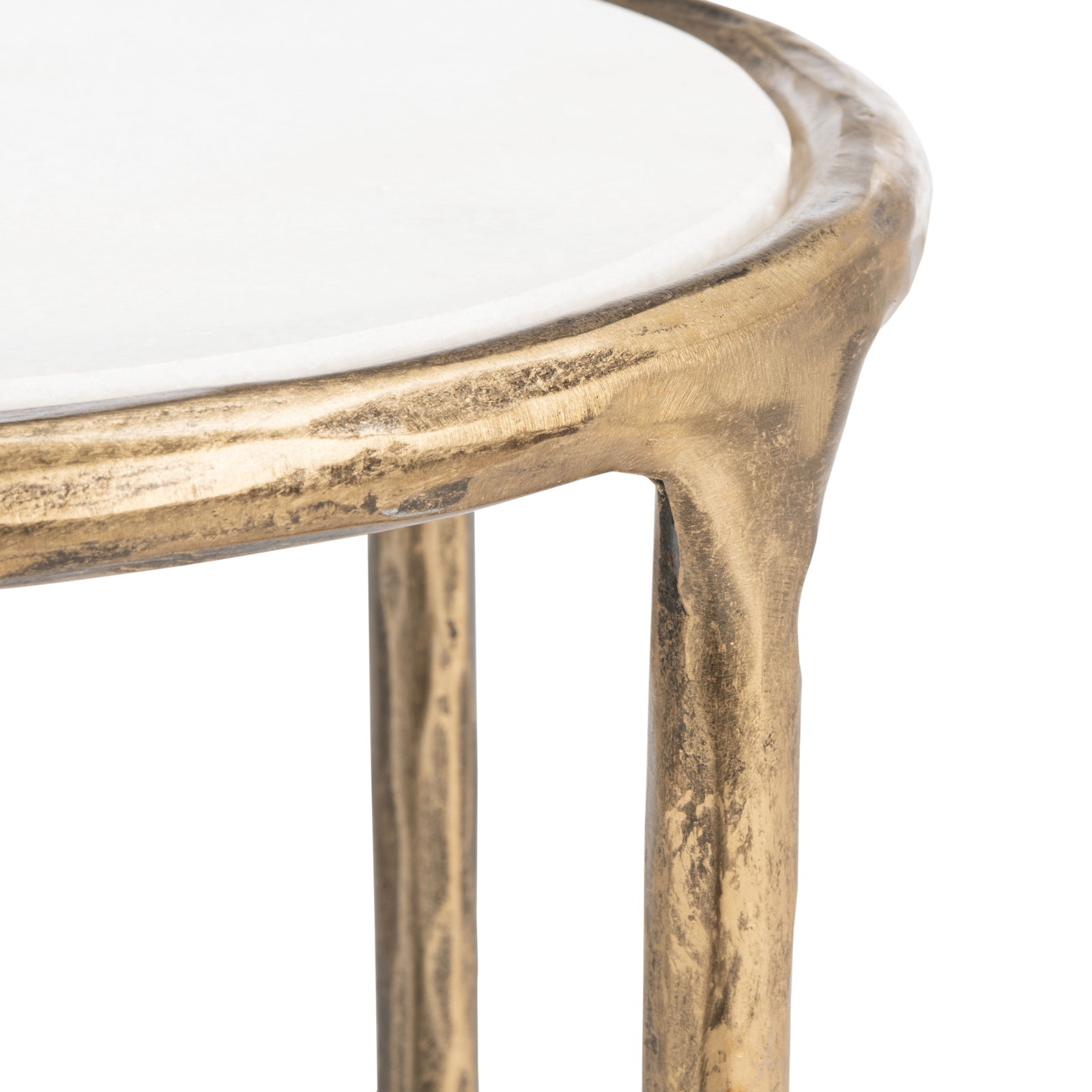 Evelynn Glass Cross Legs End Table, White Marble Top/Brass Base