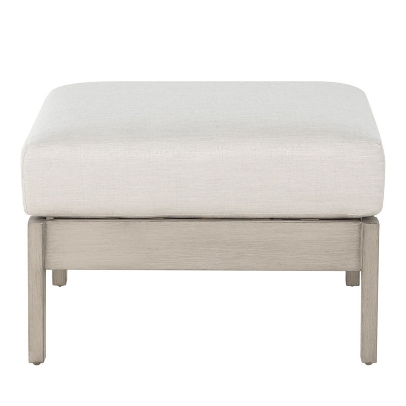 Kennebunkport Outdoor Ottoman with Cushion, Welt, Linen Forest, Oyster