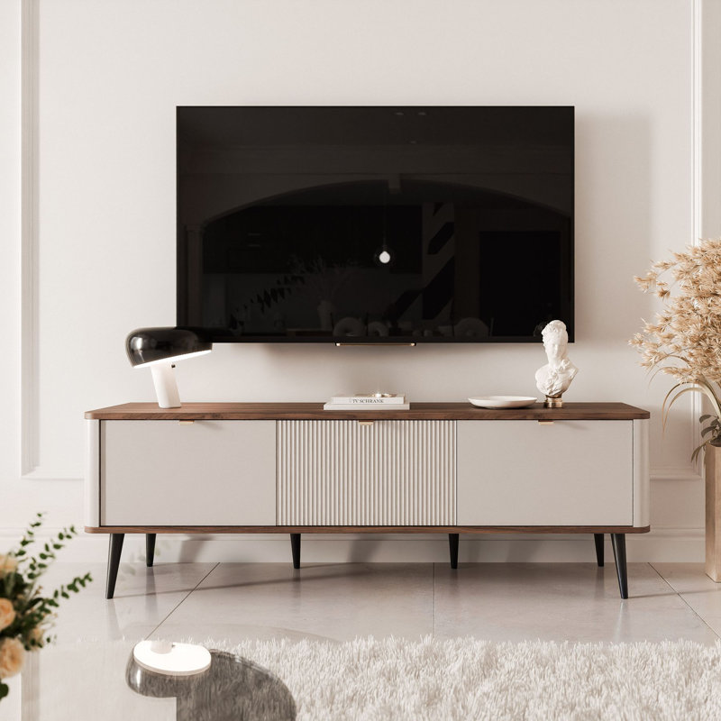 Tatianya TV Stand, 52cm H x 130cm L x 40cm W , Beige/Walnut