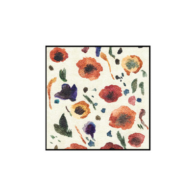Tapis en chenille / polyester tissé à la machine à motif floral Nakida - rouge / beige