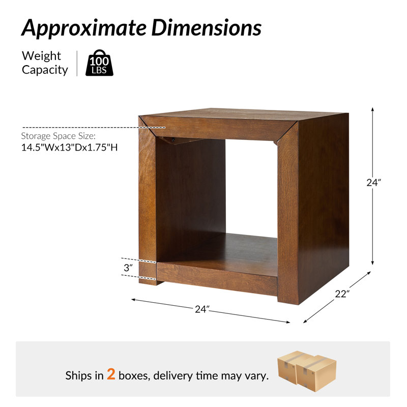 Table de bout moderne en bois l 24 po avec 1 tiroir caché Casella, Noyer