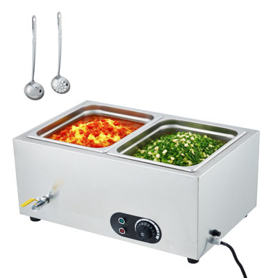 Chauffe-plat commercial en acier inoxydable à 2 plateaux avec couvercles de service pour chauffe-plats commerciaux inclus en acier inoxydable