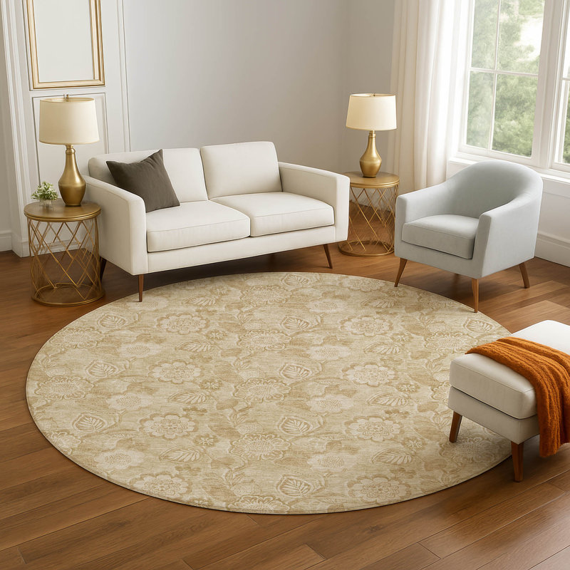 Premium Machine Washable Mayfield AMF1939 Floral Rug, Round 8'