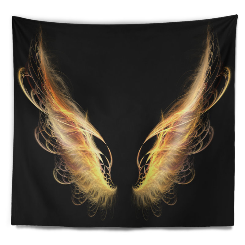 Ailes d'ange doré sur tapisserie noire, H 32 po x l 39 po