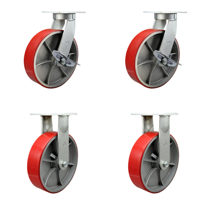 Ensemble de roulettes robustes en poly 4 pièces 4 pièces, Rouge