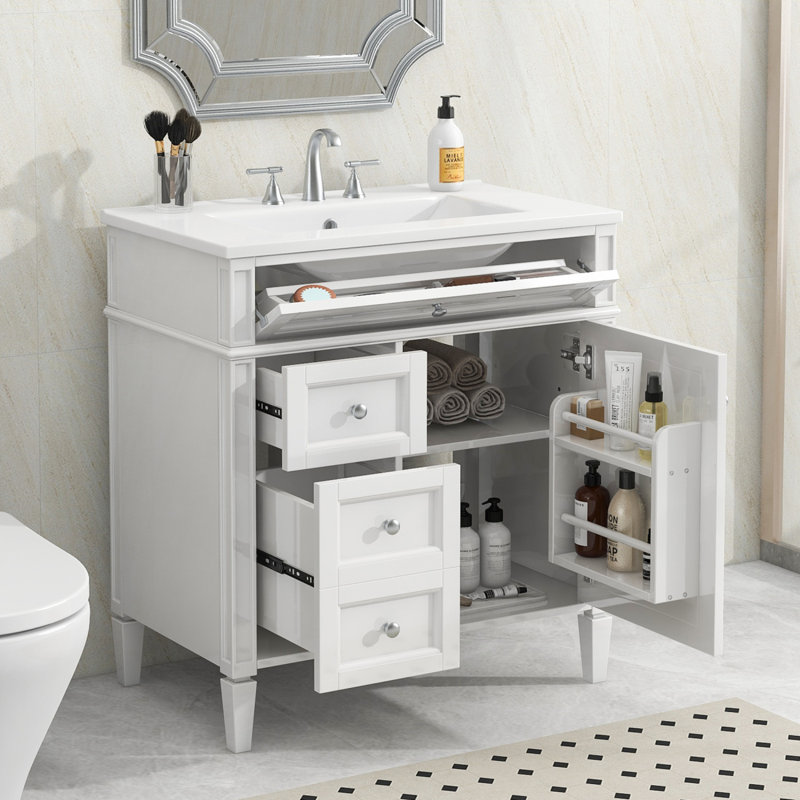 Meuble-lavabo simple 30 po avec lavabo supérieur, Blanc