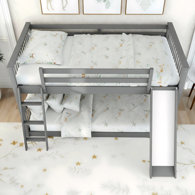 Multi-Size Bunk Bed (Twin-Over-Twin / Full-Over-Full) - Sturdy Pine Wood & Mdf Construction With Interchangeable Slide & Ladder Placement, Available In White & Gray