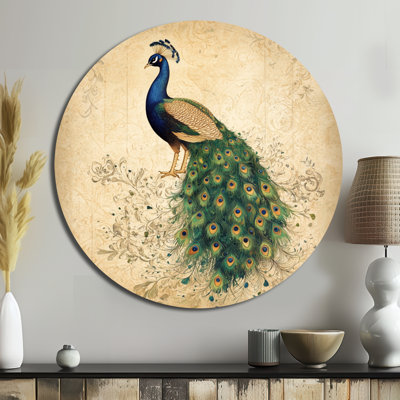 Portrait de paon aristocratique - animaux, art mural rond en métal