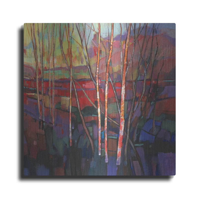 Ivy Bronx «Patchwork Trees I» par Tim O'Toole, art mural en métal, H 12 po x l 12 po