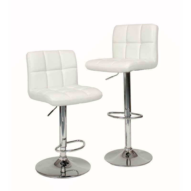 Tabouret de bar pivotant réglable en similicuir, ensemble de 2, Blanc
