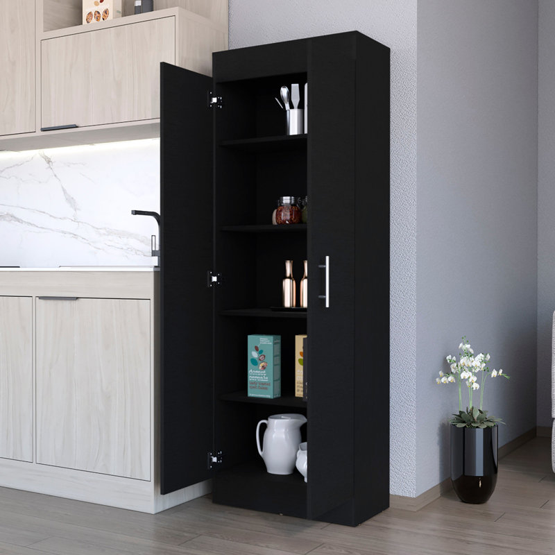 Armoire noire à 5 tablettes pour garde-manger - fonctionnelle et pratique, Noir