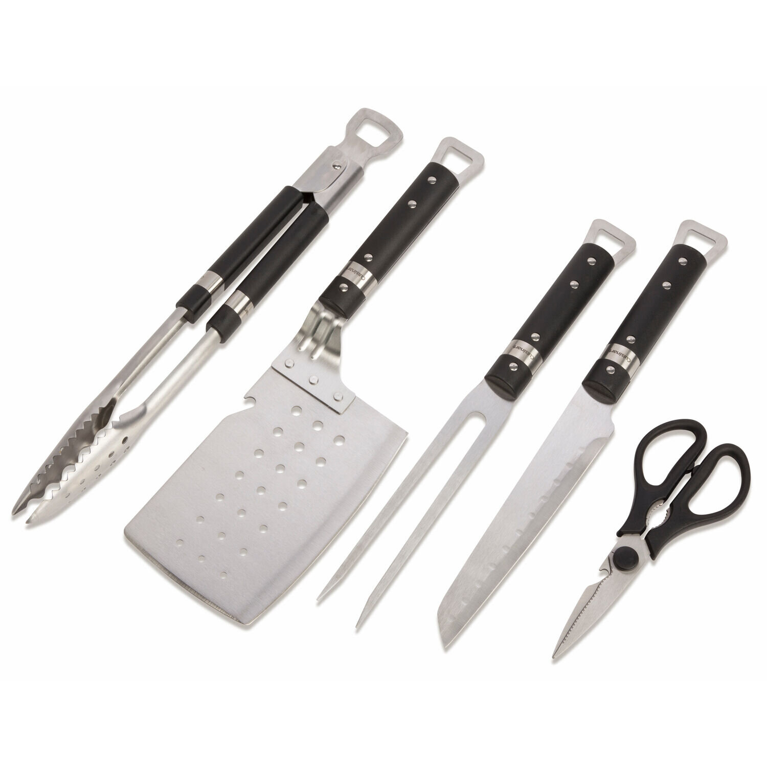 Kona Grill Tools Set - Stainless-Steel Spatula, Tongs, Fork, Knife, Op