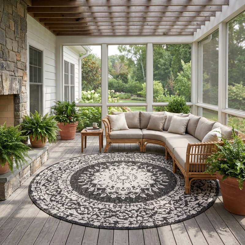 Tapis intérieur / extérieur Ornate Lamotte, Rond 6 pi 1 po