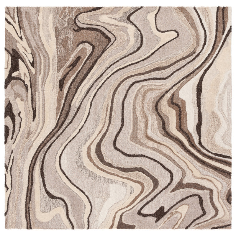 Jamario Hand Tufted Wool Cotton Abstract Rug in Brown/Ivory, Square 6'