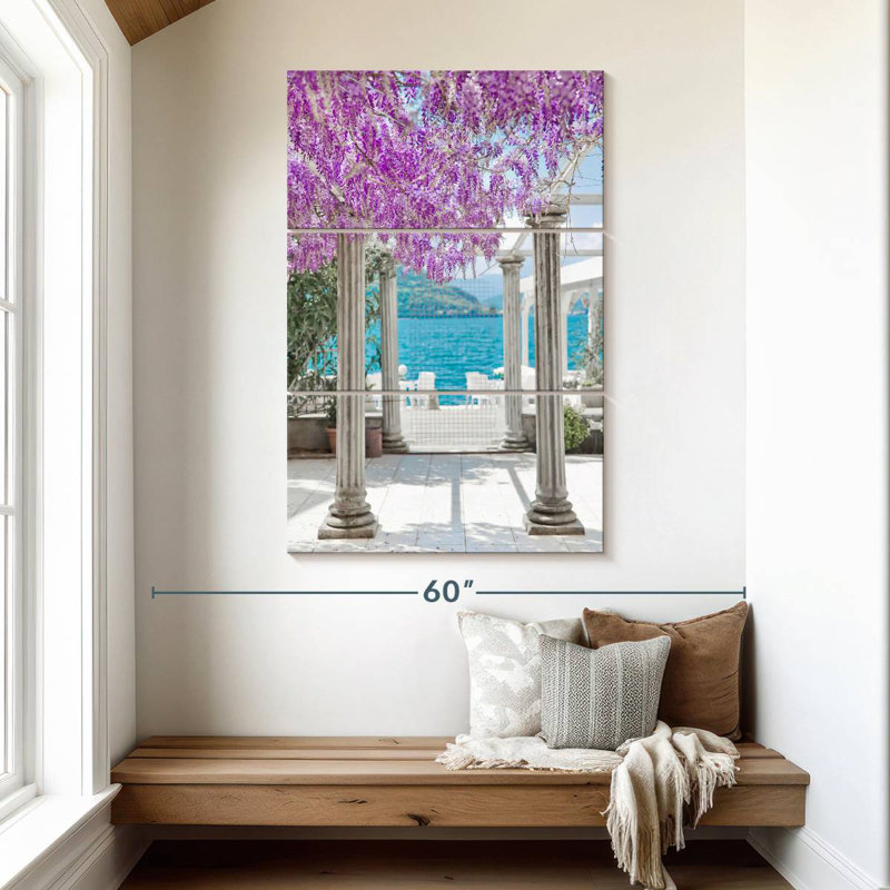 Lilie et fleurs de glycine et colonnes, H 50 po x l 32 po