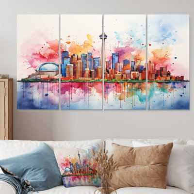 Cn Tower Toronto Cityscape Sunset - Toronto 4 Piece Wall Art Canvas