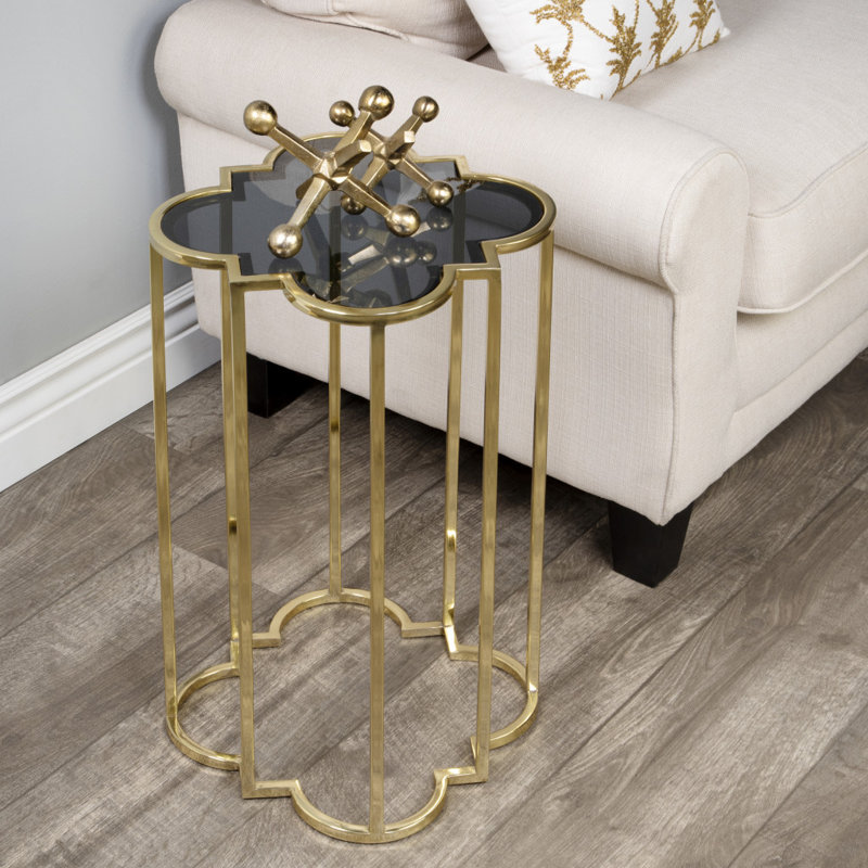 Table de bout de forme libre 24 po or et verre noir